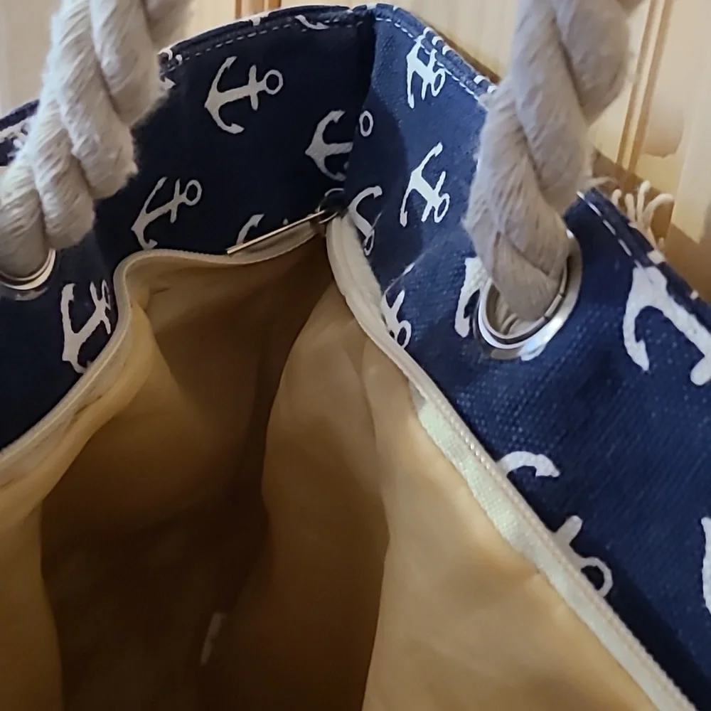 Canvas large beach bag with anchors - Picture 5 of 5